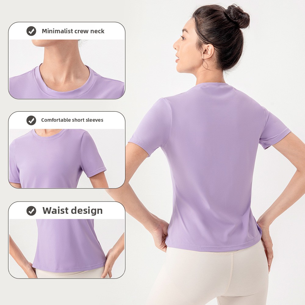 Women's Summer Yoga Short-Sleeved Fitness T-Shirt 30D Spun Yarn Breathable Running Sports Top Nude Seamless Plus Size Print