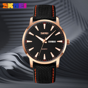 Skmei Minimalist Dial Men's Watch Quartz Analog Black Leather Strap With Day Date Display 30M Waterproof - Product Image 1