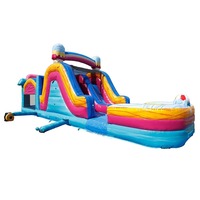 Parcours d'obstacles gonflable à thème crème glacée de 36 pieds, château gonflable humide et sec avec toboggan pour enfants, parc aquatique