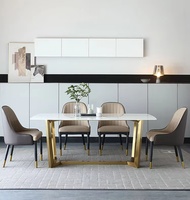 Ensemble table à manger 6 places de luxe moderne finition bois acier marbre pour salon cuisine restaurant entrée meubles d'appartement
