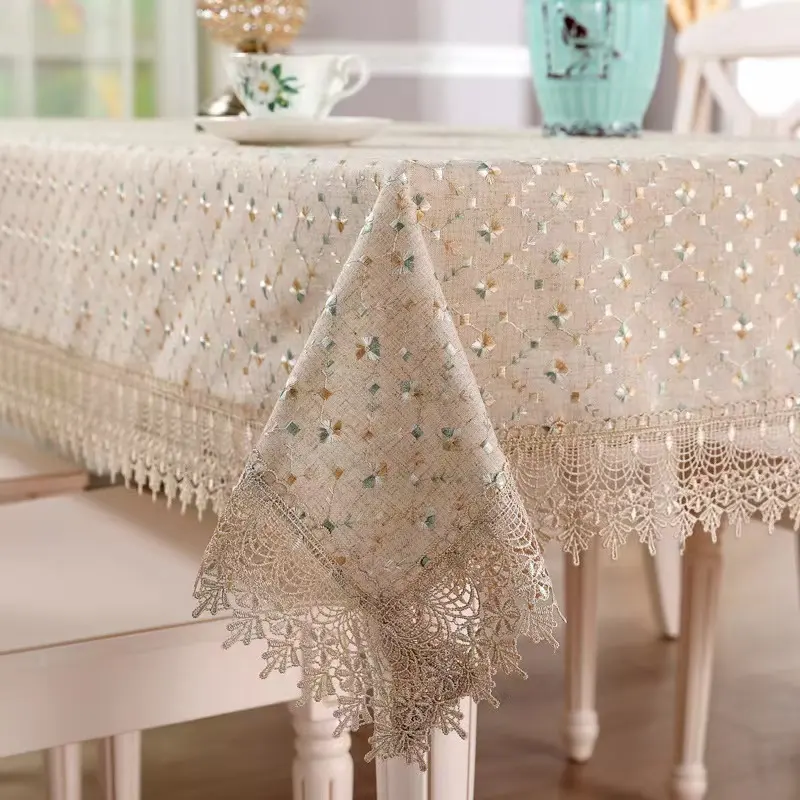 Home Tablecover cucina decorativo lussuoso cotone lino ricamato 3D motivo floreale Runner nappa pranzo matrimonio