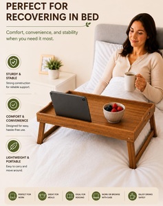 Bandeja de Cama Grande de Madera de Acacia con Soportes para Teléfono y Tablet y Patas Plegables para Comer en el Sofá - Product Image 2