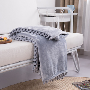 Gran oferta, manta tejida <span class=keywords><strong>con</strong></span> flecos y borlas de <span class=keywords><strong>pompones</strong></span> a cuadros de lana suave de estilo bohemio para decoración del hogar y uso en la cama, estilo liso - Product Image 4