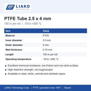 PTFE <b>Hose</b> 2.5x4mm Smooth Bore Natural PTFE Tubing 100m Roll Chemical Resistant -70 to 260C FDA Grade - Product Image 4