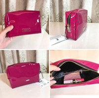 Sac cosmétique personnalisé en cuir PU brillant rose bonbon pour femmes, pochette zippée, organiseur de maquillage, trousse de toilette