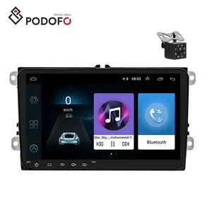 Podofo 9 "안드로이드 2Din 자동차 라디오 Autoradio GPS 스티어링 휠 제어 + 8 LED 후면보기 카메라 폭스 바겐/골프 5/6