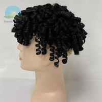 Perruque en cheveux humains pour hommes, postiche indien remy, 15mm, afro, crépus, bouclés, permanents, mono hair, toupet #1, poly revêtement durable