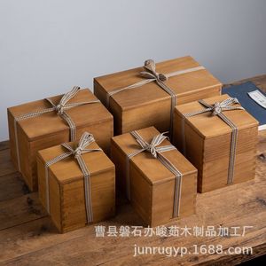 Caja rectangular de madera de Paulownia hecha a mano para regalo, con cierre de cuerda en la parte superior e inferior. - Product Image 2