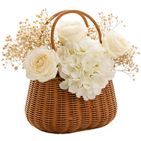 Panier en rotin synthétique tressé avec poignées, panier décoratif vintage pour mariage, demoiselle d'honneur, arrangements floraux, fruits et décoration intérieure