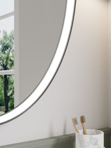 Espejo de Baño LED Ovalado con Control Táctil, Marco de Aluminio Plateado, Diseño Contemporáneo para Colgar en la Pared, Lentes de Vidrio Templado de 40-60 Pulgadas, IP44 - Product Image 2
