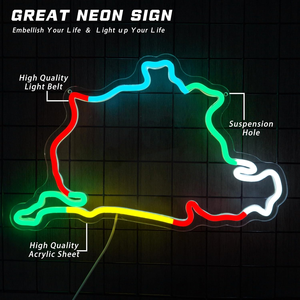 Lampe néon LED avec alimentation USB, à intensité variable, motif carte de la Nordschleife du Nürburgring Green Hell, pour décoration murale - Product Image 3