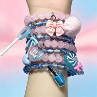 Bracelet perlé Y2K, Nouveaux charms colorés imitation aliments et desserts (fruits, fleurs), Bracelet de perles pour femme de niche