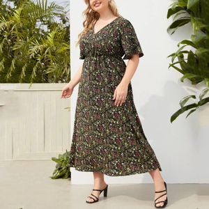 Ladies Custom Floral Printed <strong>Dress</strong> V Neck a Line <strong>Plus</strong> <strong>Size</strong> Cut Out Women Maxi Summer <strong>Dresses</strong> - Product Image 4