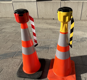 Allarme stradale in plastica sicuro per strada 9 metri giallo rosso nastro di sicurezza barriera per il traffico a cono cintura retrattile - Product Image 5
