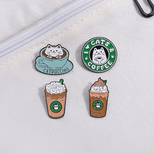 Katzen-Kaffee-Emaille-Pins – Niedliche Katzen-Broschen, Anstecknadeln, Cartoon-Tier-Schmuck als Geschenk für Kinder und Freunde - Product Image 5