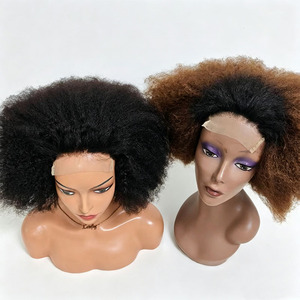 Letsfly 51$ Promotion Afro Kinky 4x4 Lace Closure Wig 10inches Virgin Hair 100% Human Hair Dark Root <b>Brown</b> Hair - Product Image 3