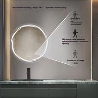 Miroir de salle de bain rond moderne à LED, mural, anti-buée et éclairé, cadre en alliage d'aluminium classé IP65 pour les hôtels