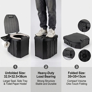 Toilette pliable portable en PU imperméable de grande taille 32,5 cm avec couvercle, capacité 6L/10L, pour le <span class=keywords><strong>camping</strong></span>, la voiture, les adultes et les enfants - Product Image 3
