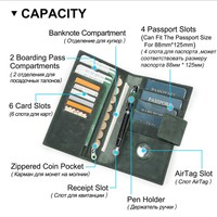 Porte-passeport vintage en cuir Crazy Horse avec RFID, grande capacité, avec emplacement pour AirTag, anti-perte, sac de voyage familial pour passeports