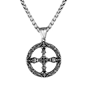 yunnique Stainless Steel Celtic <b>Cross</b> Pendant Necklace 60cm <b>Chain</b> Vintage Geometric Design Fashion Jewelry - Product Image 5