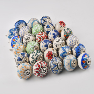 <b>Ceramic</b> Cabinet <b>Knobs</b> Round Spherical French Style Printed Durable <b>Drawer</b> Handle Single Hole - Product Image 1