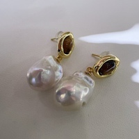 Boucles d'oreilles pendantes Melard Style, exquises, rétro, luxueuses, plaquées or, argent 925, avec pierre œil de tigre, perle d'eau douce baroque Edison