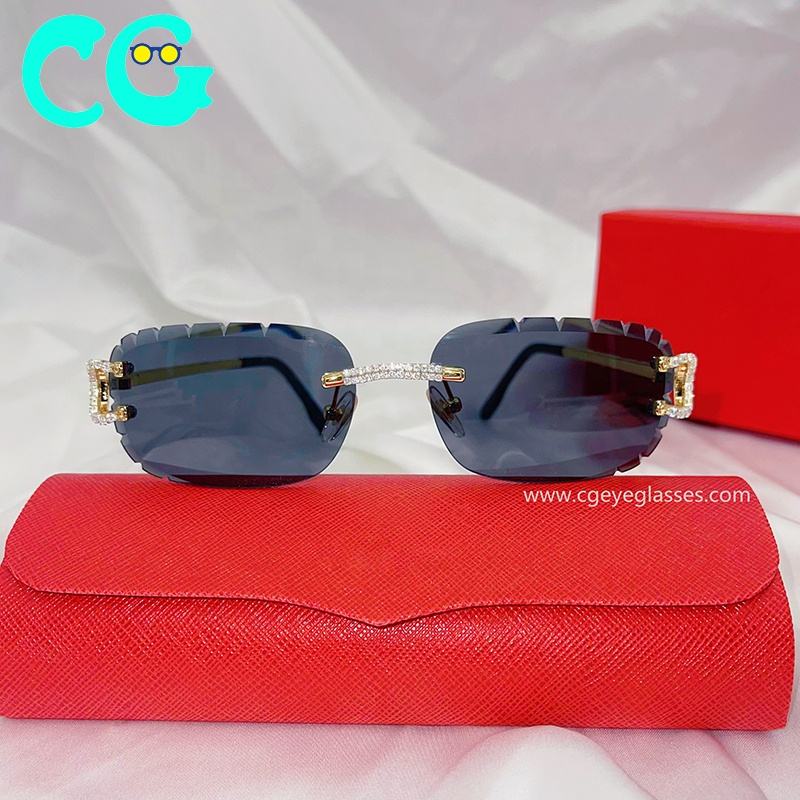 2025 New Cut Lens Sunglasses square Rimless Sunglasses High Quality Unisex Diamonds Shiny Sun Glasses Rhinestones Sunglasses