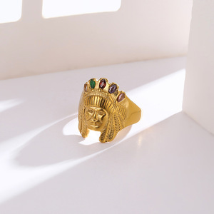 Anpassbarer ägyptischer <span class=keywords><strong>Ring</strong></span> Vergoldeter PVD Ägypten Pharao Statue Edelstahl Indien Chief Head <span class=keywords><strong>Ring</strong></span> für Männer - Product Image 6