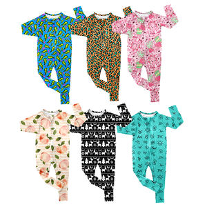 Cetak kustom 95% bambu 5% kain Viscose Romper lipat atas bayi perempuan baru lahir anak laki-laki 2-arah Zippy Sleeper satu potong piyama - Product Image 1
