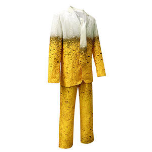 Conjunto de disfraz de cerveza para mujer y hombre, traje de fantasía con gradiente amarillo, traje de manga larga, pantalones cortos - Product Image 5