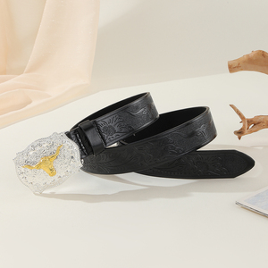 1Pc Western Cowboy Stijl Riem Voor Mannen En Vrouwen Beschikbaar, Zilveren Basis Gesp Legering - Product Image 5