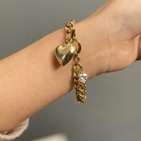 Bijoux en forme de cœur en or 14K OT, fermoir boucle, breloques en diamant, gourmette en cuivre, chaîne cubaine, pendentif, Bracelet pour femmes