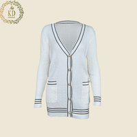 KD – pull personnalisé à manches longues, tricot torsadé, poche rayée, col en V, boutons, Cardigan oversize