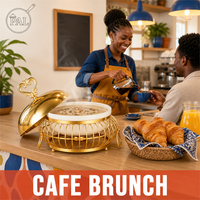 Plat de service en acier inoxydable doré de 2 L avec couvercle en dôme et support en cage pour buffet d'hôtel et service de banquet (vente en gros)