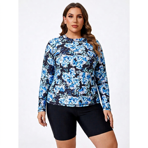 Traje de Baño de Dos Piezas con Bloques de Color, Cuello Redondo, Manga Corta, Cierre Frontal, Shorts para Mujer, Protección UV, Spandex Ecológico/Transpirable - Product Image 1