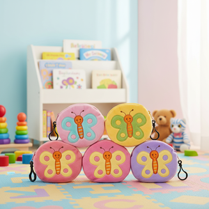 Sac à pièces de <span class=keywords><strong>bingo</strong></span> Manye en velours pelucheux, porte-monnaie de jeu avec motif papillon, forme ronde et cintre pour enfants et famille - Product Image 2