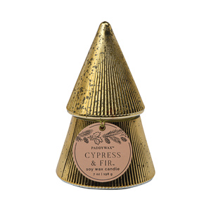 Vela de cera de soja Paddywax Cypress & Fir de 7 oz, vela novedosa con diseño de árbol apilado dorado - Product Image 1
