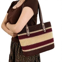 Kit de fil à tresser moderne en coton-lin mercerisé tissé à la main, ruban plat tricolore, pour sac DIY