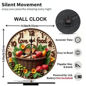 Round Wooden Wall <b>Clock</b> 25cm Rustic Farmhouse <b>Silent</b> Non Ticking Home Living Room Decor <b>Clock</b> - Product Image 5
