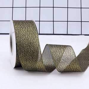 Pita Glitter buatan tangan oranye pita poli <span class=keywords><strong>mesh</strong></span> metalik emas poliester kemasan pita glitter metalik - Product Image 2