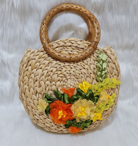 Sac de plage en paille de jacinthe d'eau du Vietnam/sac de Tole à poignée supérieure perlée/sac en jonc de mer pour le Shopping vacances or 99 - Product Image 5