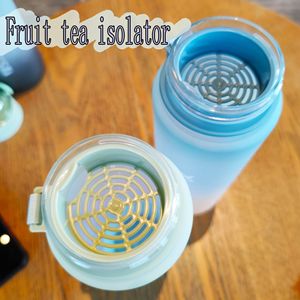 Gradient Matte Water Bottle With <b>Tea</b> <b>Infuser</b> Pop Up Lid Portable Strap Outdoor Fitness Sports Drinking Tumbler - Product Image 3