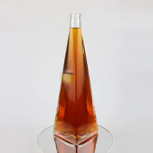 Glass Flint Bottle NCT-023 Wholesale Super Flint Triangle Shape Vodka Whisky Spirits Glass Bottle