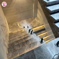 Marches d'escalier en marbre gris poli antidérapantes, taille personnalisée, escalier en pierre naturelle avec bande LED, marches d'escalier en marbre gris foncé