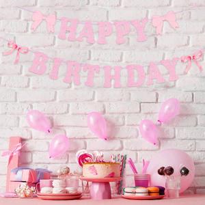 Ensemble <span class=keywords><strong>de</strong></span> décorations d'anniversaire avec nœud rose, bannière Joyeux Anniversaire, décoration <span class=keywords><strong>de</strong></span> gâteau, ballons pour fournitures <span class=keywords><strong>de</strong></span> fête - Product Image 2