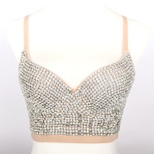 Débardeur Camisole Perlé pour Femme, Vêtement d'extérieur Transparent avec Détails Strass, Haut Corset Dos Nu Tendance - Product Image 3