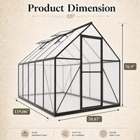 Serre de jardin 6x10 pieds avec porte verrouillable et aération de toit, serre d'hiver robuste à structure en aluminium pour l'extérieur