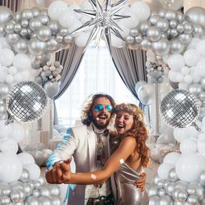 Disco Đảng Bóng Garland <span class=keywords><strong>Arch</strong></span> Kit 124 Pcs Kim Loại Bạc Bóng Bay Disco Quả Bóng Lý Tưởng Cho Người Lớn Sinh Nhật Nhảy Múa Chủ Đề Trang Trí Nội Thất - Product Image 4