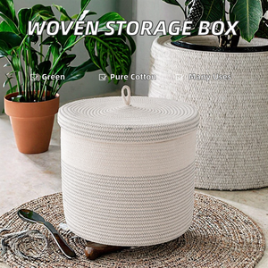 Panier de rangement multifonctionnel en coton tissé 100 % écologique, style vintage, avec couvercle, motif dessin animé, portable et boîte à articles divers - Product Image 2