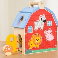 Cubo de Actividades de Granja con Bloques de Construcción de Madera Montessori para Bebés, con Formas de Animales de Dibujos Animados, para el Desarrollo Temprano